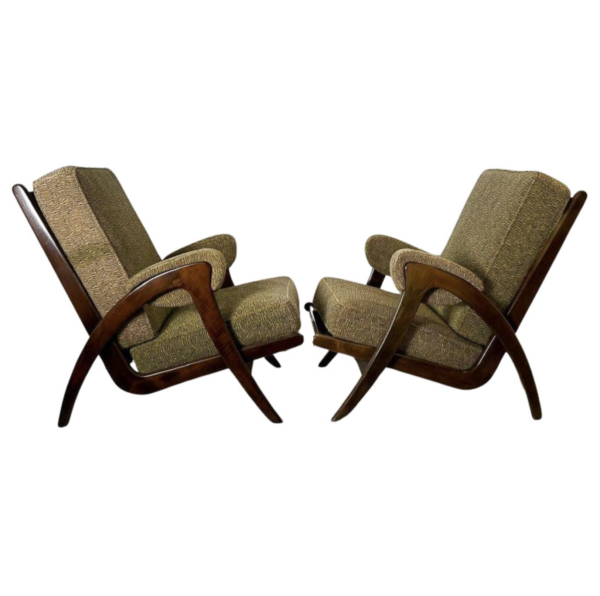 Mid-Century Modern Pair of Armchairs, 1950s, Orignal Upholstery