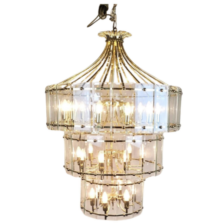 Large Chandelier With Beveled Glass Plates - 27 Lights