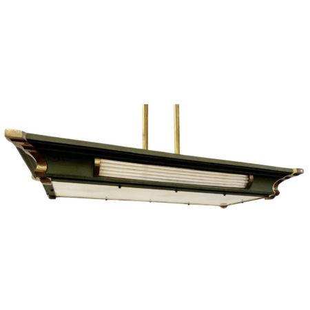 Art Deco Ceiling Lamp, Bronze With Green And Golden Patina, France