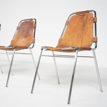 Mid-Century Modern Set of 4 Leather Les Arcs Chairs by Charlotte Perriand, France, 1960s