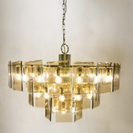 Chandelier With Large Smoked Glass Plates, 1970s