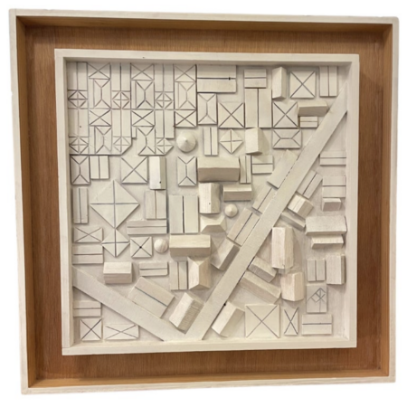 Carved Wood Abstract Geometric Composition by André Pailler