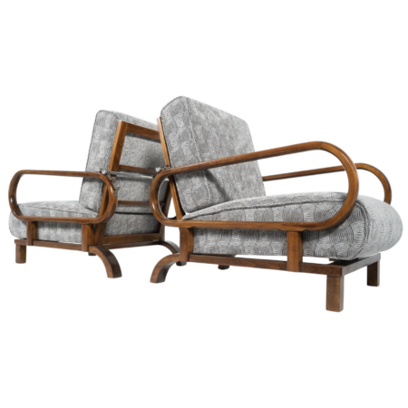 Mid-Century Modern Pair of Art Deco Armchairs ( With Reclining Back)