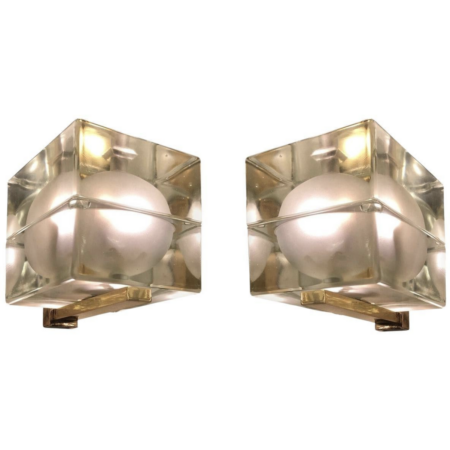 Mid-Century Modern Pair of Frosted Glass Cubosfera Wall Lights