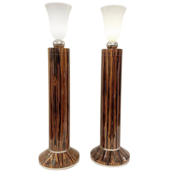 Pair Of Art Deco Style Floor Lamps In Macassar Ebony