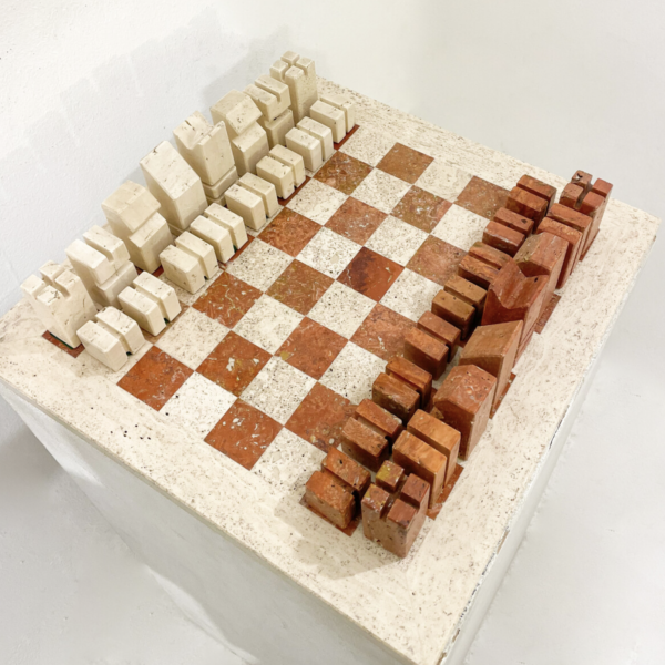 Chess Game in Two Colored Travertine, Angelo Mangiarotti, Italy, 1970