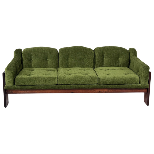 Mid-Century Sofa Oriolo by Claudio Salocchi for Sormani Wood and Green Fabric