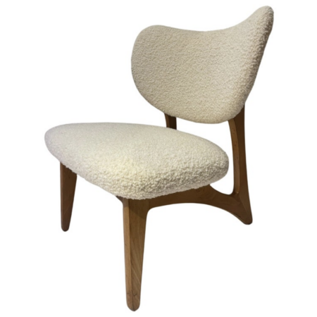 Mid-Century Modern Pair of Armchairs, Wood and White boucle, Italy, 1950s