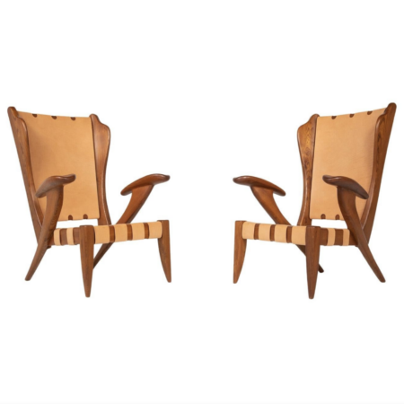 Mid-Century Pair of Highback Armchairs by Guglielmo Pecorini, Italy, 1930s