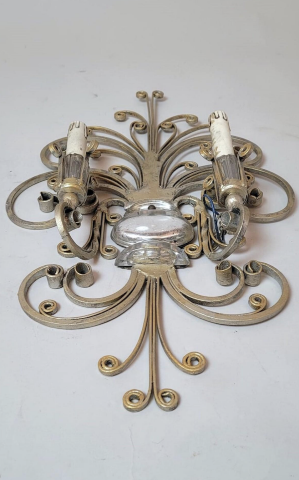 Wrought Iron And Silver Wall Lamp - Maison Baguès - Image 3