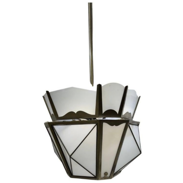 Lantern in Nickel-plated Steel and Opaline glass, 1930 - Image 9