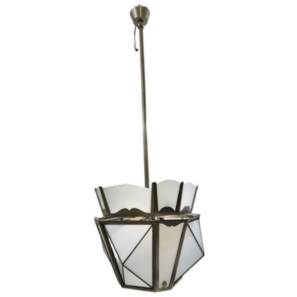 Lantern in Nickel-plated Steel and Opaline glass, 1930 - Image 8