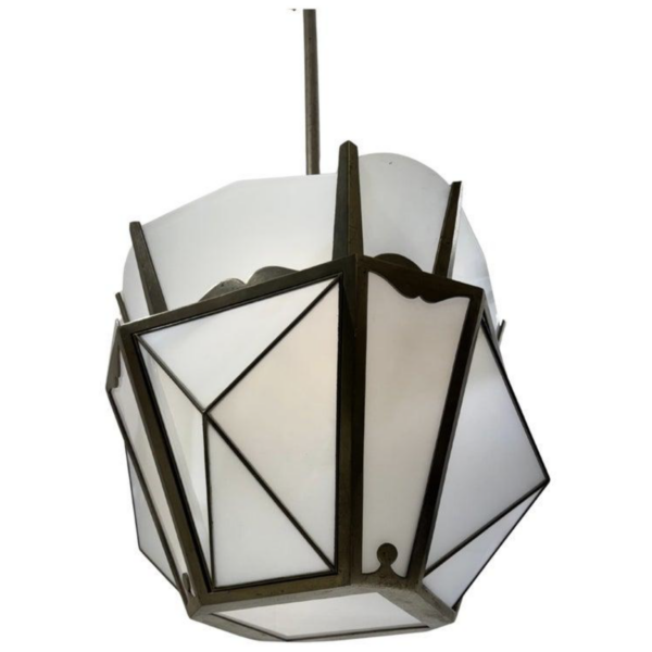 Lantern in Nickel-plated Steel and Opaline glass, 1930 - Image 7