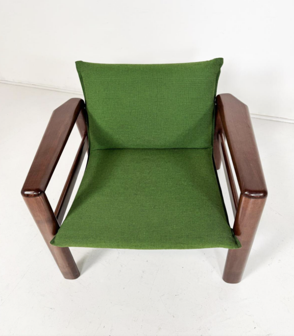 Mid-Century Modern Pair of Armchairs, Green Fabric and Wood, Italy, 1960s - Image 5