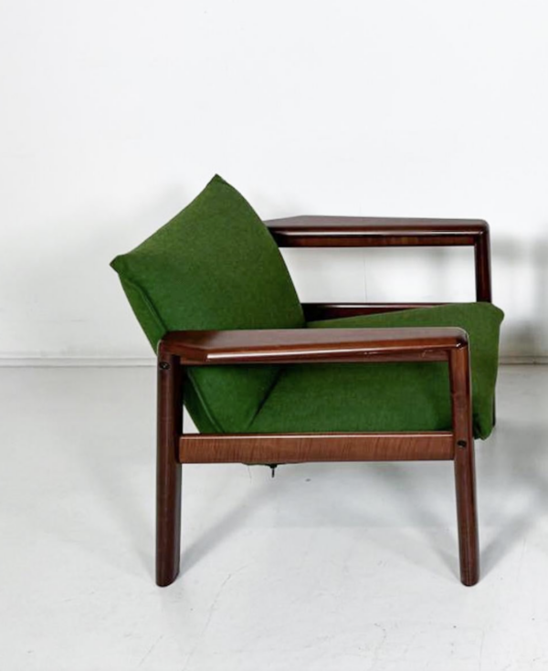 Mid-Century Modern Pair of Armchairs, Green Fabric and Wood, Italy, 1960s - Image 2