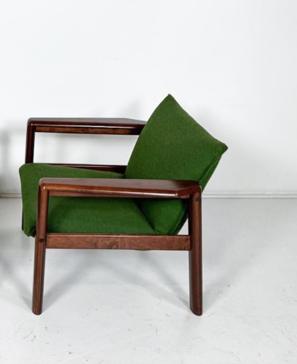 Mid-Century Modern Pair of Armchairs, Green Fabric and Wood, Italy, 1960s - Image 3