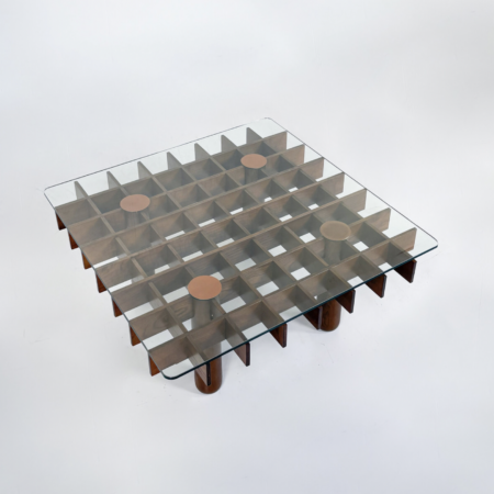 Mid-Century Wood and Glass Square Coffee Table in the style of Gianfranco Frattini, Italy, 1970s