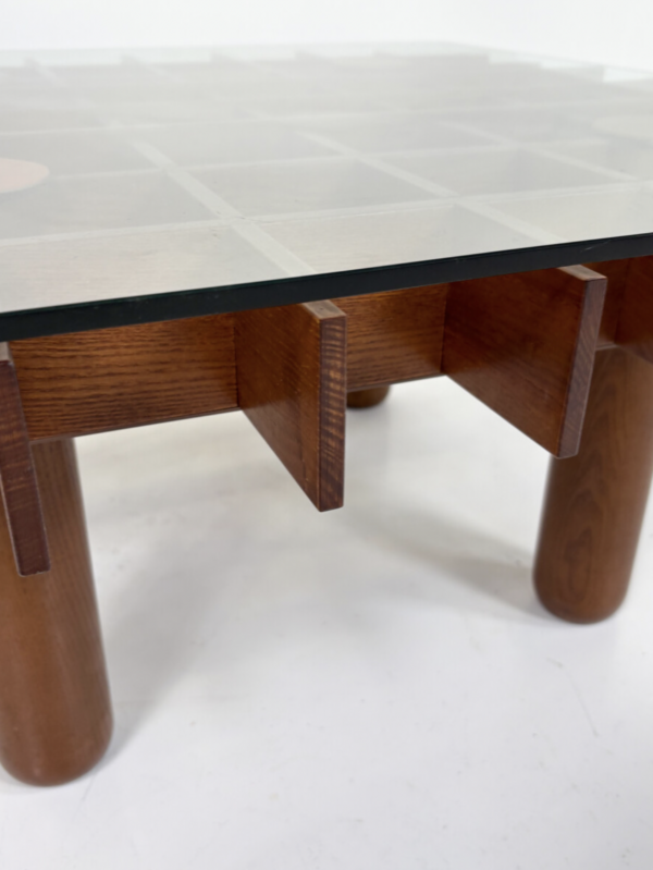 Mid-Century Wood and Glass Square Coffee Table in the style of Gianfranco Frattini, Italy, 1970s - Image 9