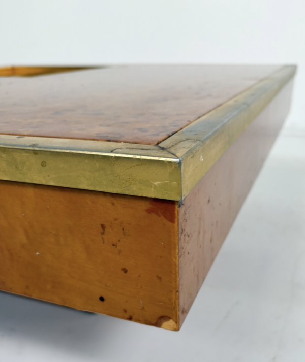 Mid-Century Modern Coffee Table, Burl Wood and Brass, 1970s - Image 4