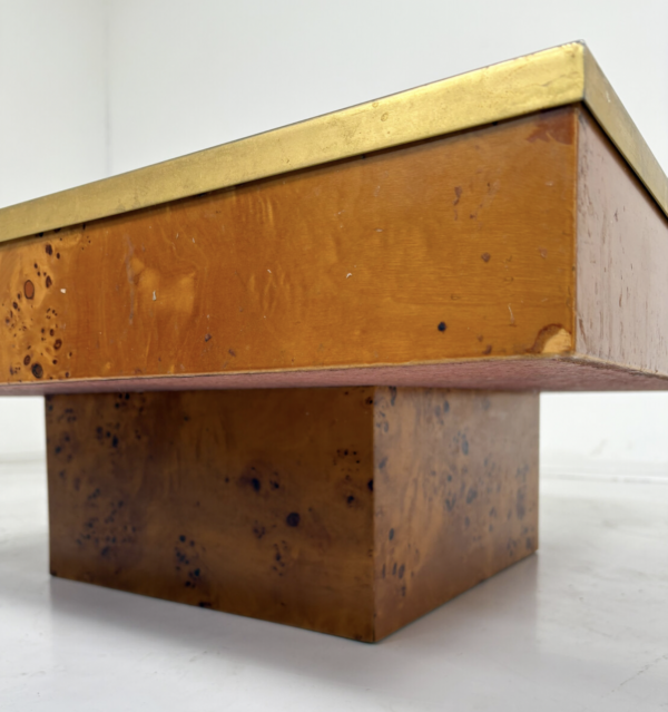 Mid-Century Modern Coffee Table, Burl Wood and Brass, 1970s - Image 3