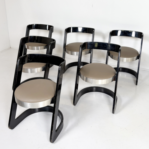 Mid-Century Modern Set of 6 Willy Rizzo Chairs for Mario Sabot, Italy, 1970s