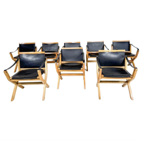 Mid-Century Set of 8 Kiu Armchairs by luxoritalia, Ash Wood and Leather