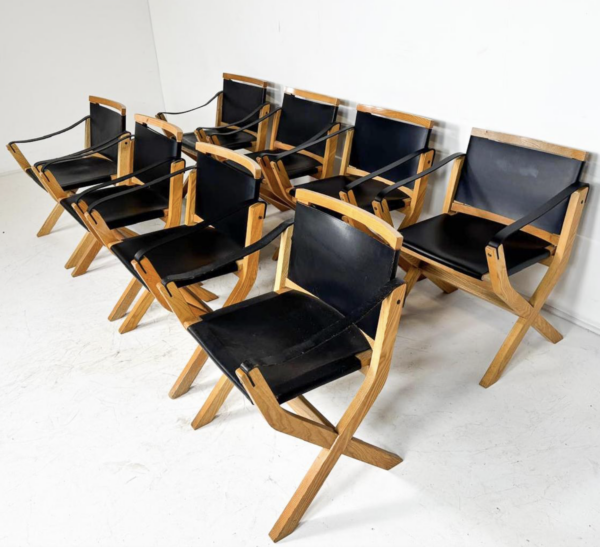 Mid-Century Set of 8 Kiu Armchairs by luxoritalia, Ash Wood and Leather - Image 5