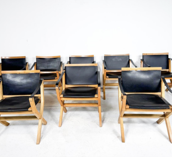 Mid-Century Set of 8 Kiu Armchairs by luxoritalia, Ash Wood and Leather - Image 4