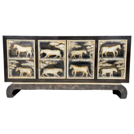 Art Deco Sideboard, Lacquered Figures, Lam Lee Group, 1990s