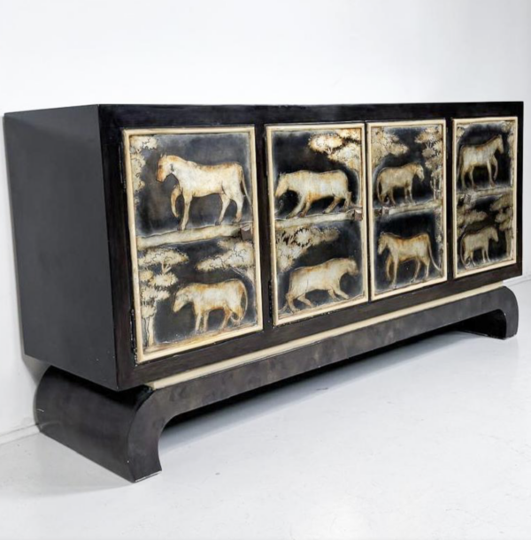 Art Deco Sideboard, Lacquered Figures, Lam Lee Group, 1990s - Image 5