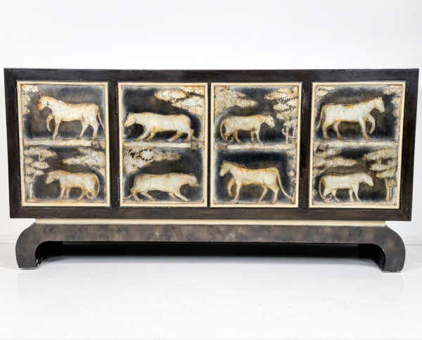 Art Deco Sideboard, Lacquered Figures, Lam Lee Group, 1990s - Image 4