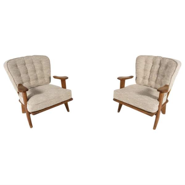 Mid-Century Pair of Wooden Armchairs by Guillerme & Chambron, France, 1960s