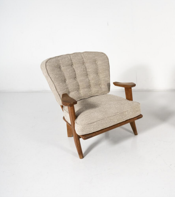 Mid-Century Pair of Wooden Armchairs by Guillerme & Chambron, France, 1960s - Image 7