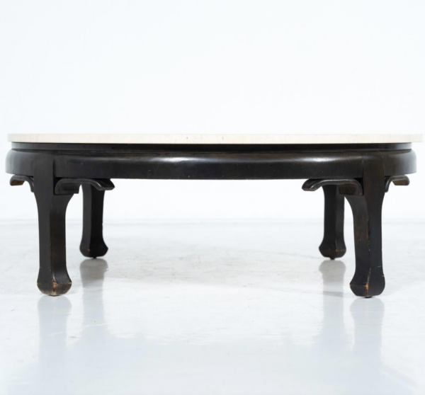 Mid-Century Modern Wood and Travertine Coffee Table, James Mont Style, 1950s - Image 6