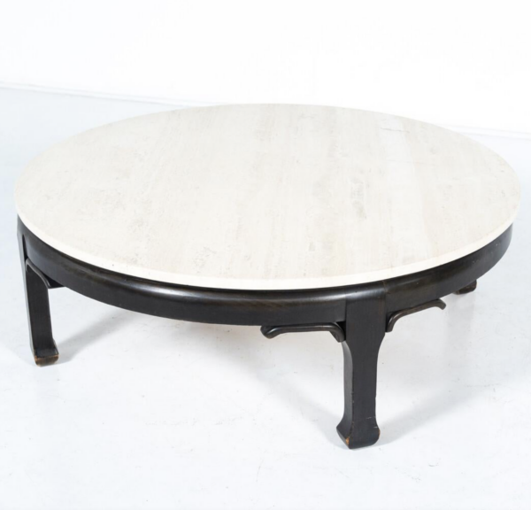 Mid-Century Modern Wood and Travertine Coffee Table, James Mont Style, 1950s - Image 3