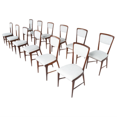 Set of 12 Chairs attributed to Ico Parisi, Wood and Fabric, Italy, 1960s