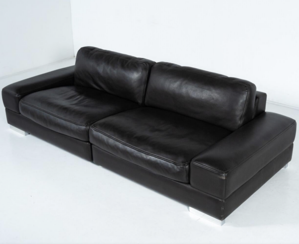 Roche bobois Sofa, Black Leather - Image 8