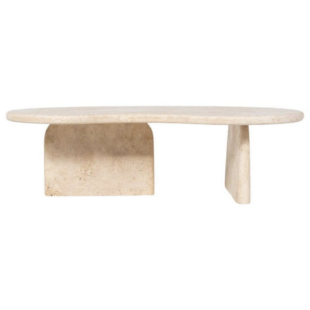 Contemporary Bean Shaped Coffee Table, Travertine