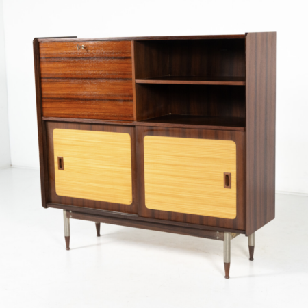 Mid-Century Modern Highboard, Wood and Wicker, Italy