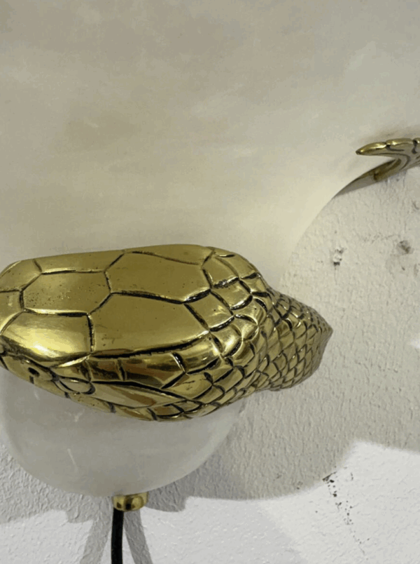 Mid-Century Pair of Snake Wall Lights, Brass and Alabaster, Italy, 1970s - Image 5