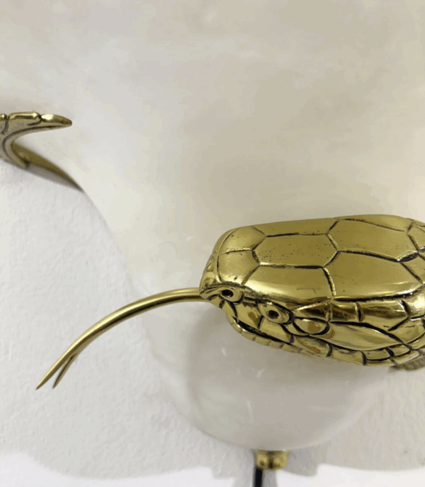 Mid-Century Pair of Snake Wall Lights, Brass and Alabaster, Italy, 1970s - Image 4