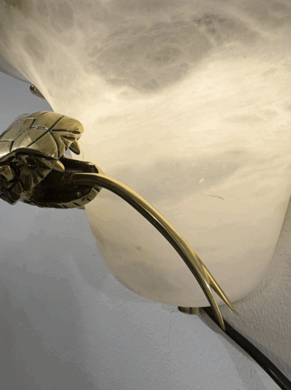 Mid-Century Pair of Snake Wall Lights, Brass and Alabaster, Italy, 1970s - Image 3