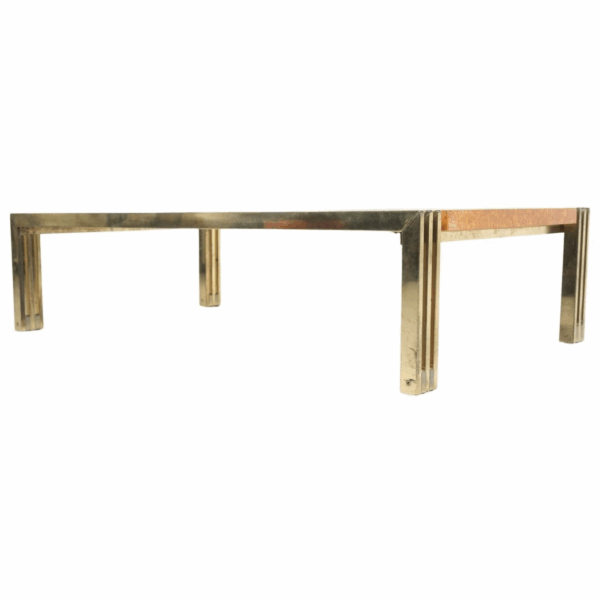 Mid-Century Burl Wood and Brass Coffee Table