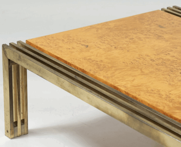 Mid-Century Burl Wood and Brass Coffee Table - Image 11