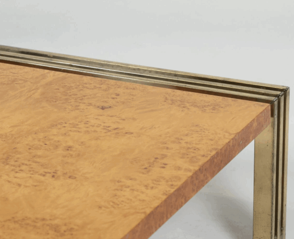 Mid-Century Burl Wood and Brass Coffee Table - Image 9