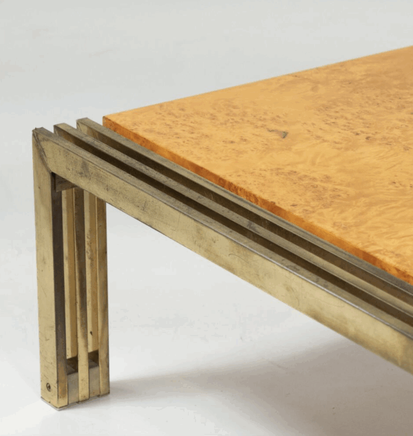 Mid-Century Burl Wood and Brass Coffee Table - Image 8