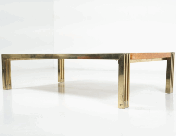 Mid-Century Burl Wood and Brass Coffee Table - Image 7