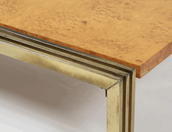 Mid-Century Burl Wood and Brass Coffee Table - Image 6