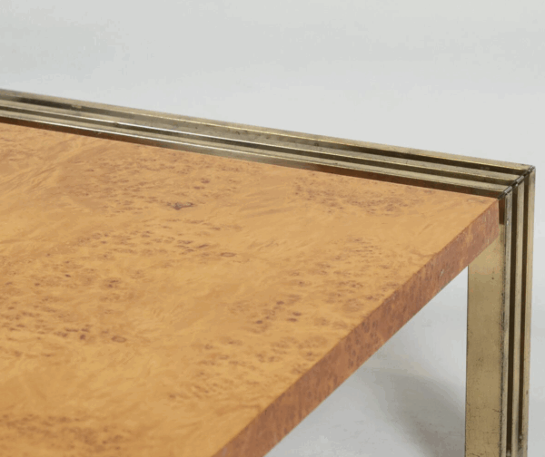 Mid-Century Burl Wood and Brass Coffee Table - Image 5