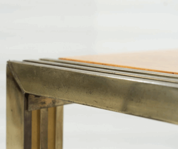 Mid-Century Burl Wood and Brass Coffee Table - Image 4